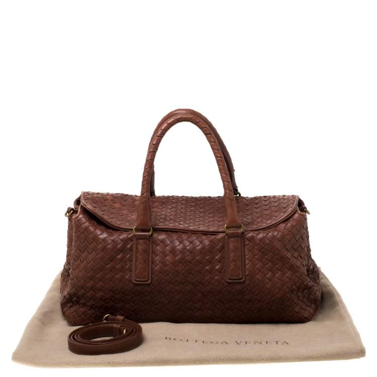 Pre Owned Bottega Veneta Brown Leather Intrecciato Montaigne Satchel