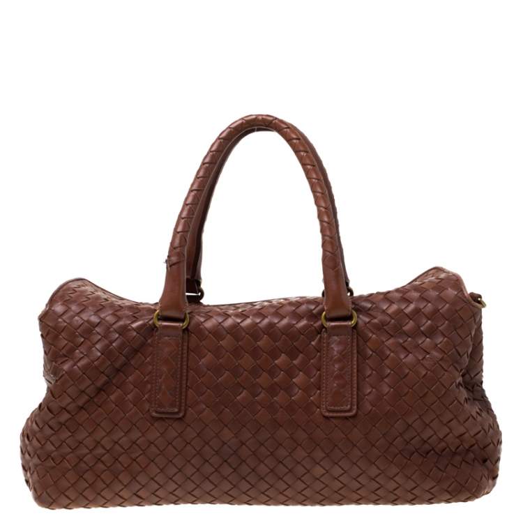 Pre Owned Bottega Veneta Brown Leather Intrecciato Montaigne Satchel