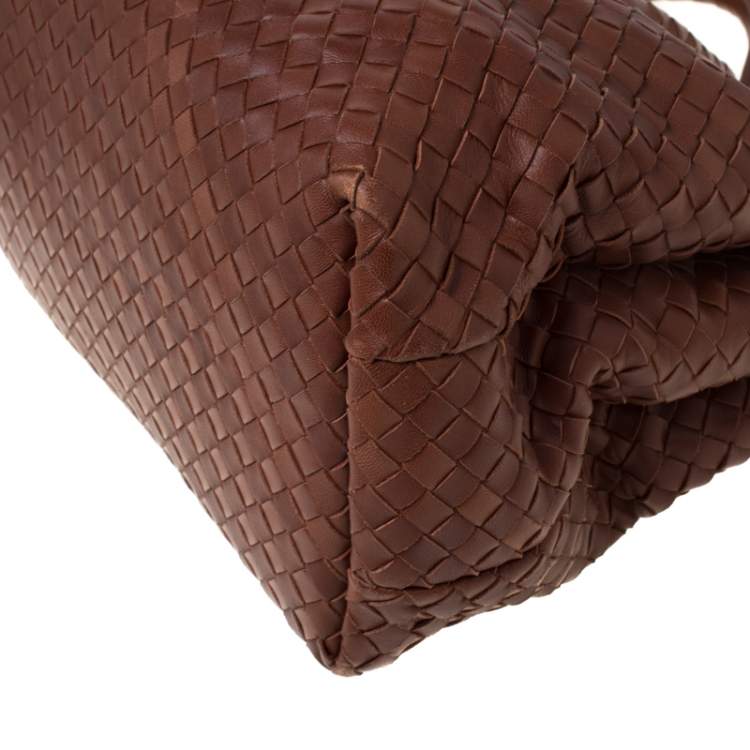 Pre Owned Bottega Veneta Brown Leather Intrecciato Montaigne Satchel