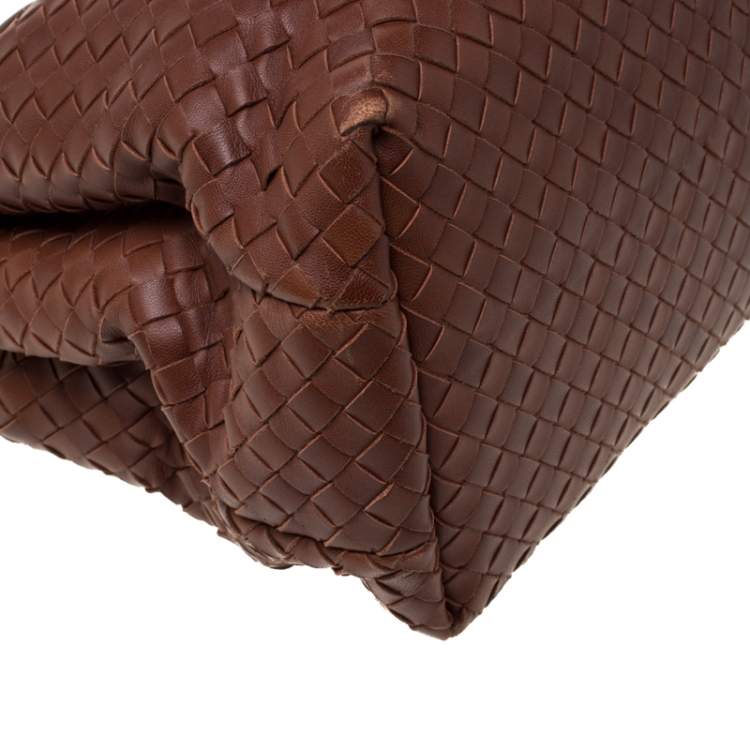 Pre Owned Bottega Veneta Brown Leather Intrecciato Montaigne Satchel