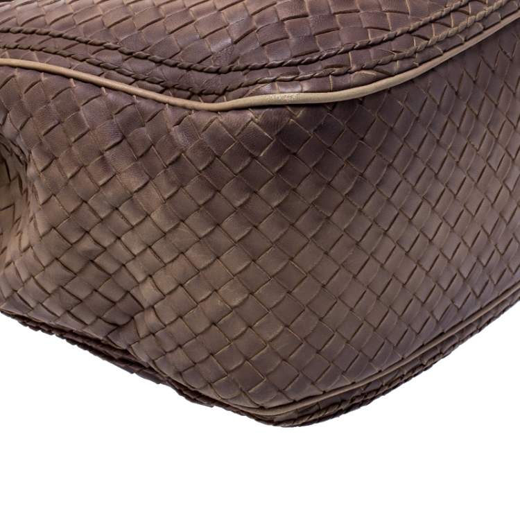 Pre Owned Bottega Veneta Brown Intrecciato Leather Satchel