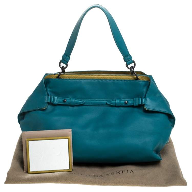 Pre Owned Bottega Veneta Teal Leather Satchel