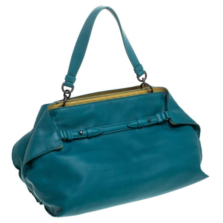 Pre Owned Bottega Veneta Teal Leather Satchel
