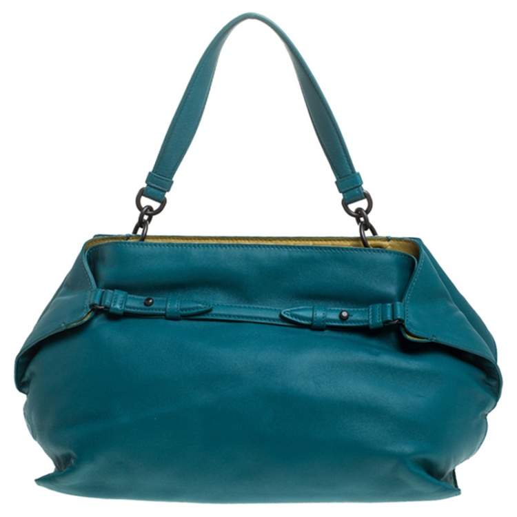 Pre Owned Bottega Veneta Teal Leather Satchel