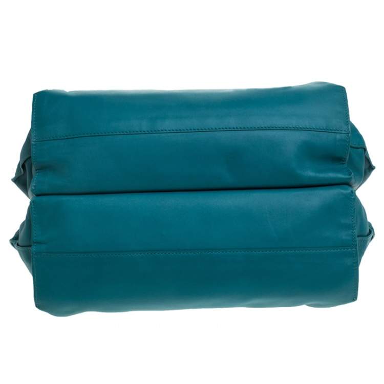 Pre Owned Bottega Veneta Teal Leather Satchel