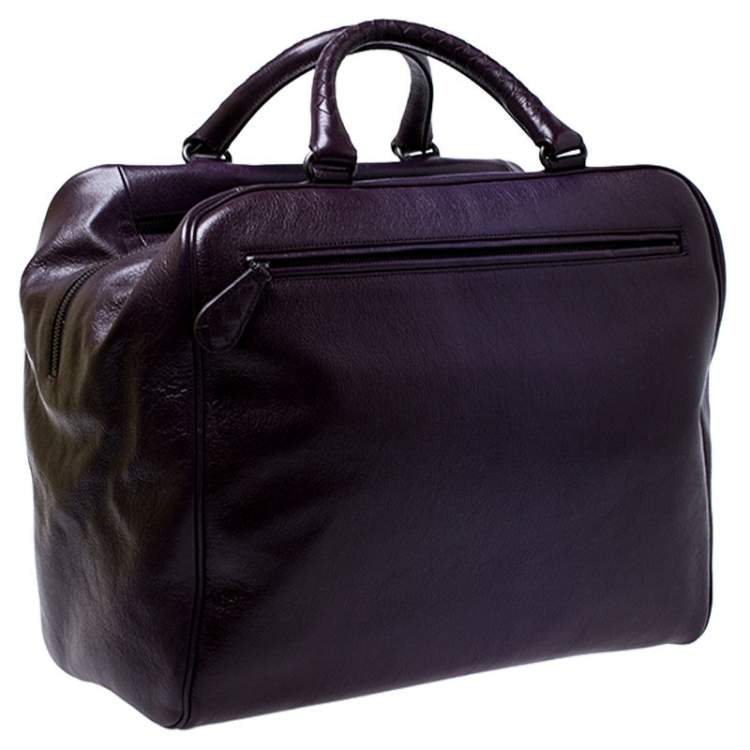 Pre Owned Bottega Veneta Purple Leather Madras Heritage Brera Duffle Bag
