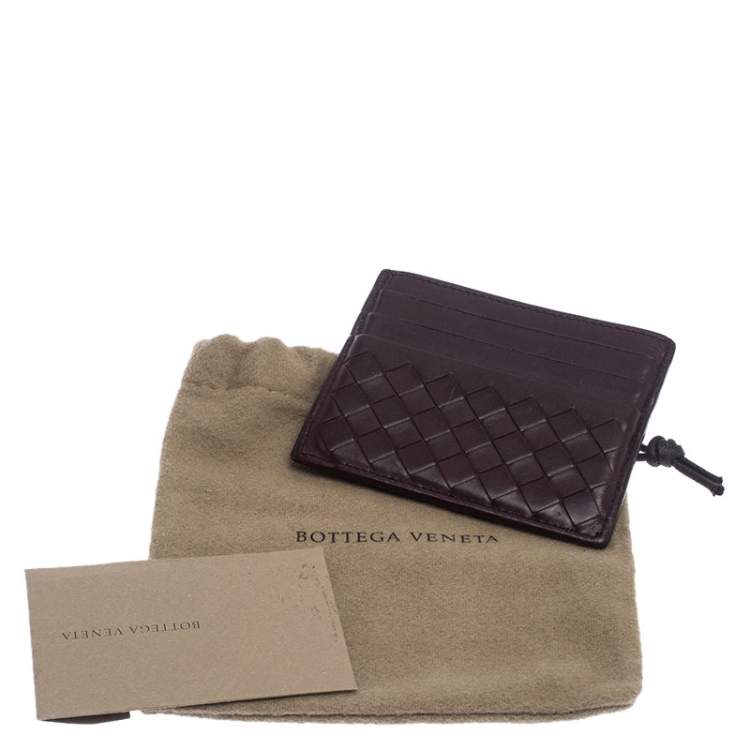Pre Owned Bottega Veneta Burgundy Intrecciato Leather Card Holder