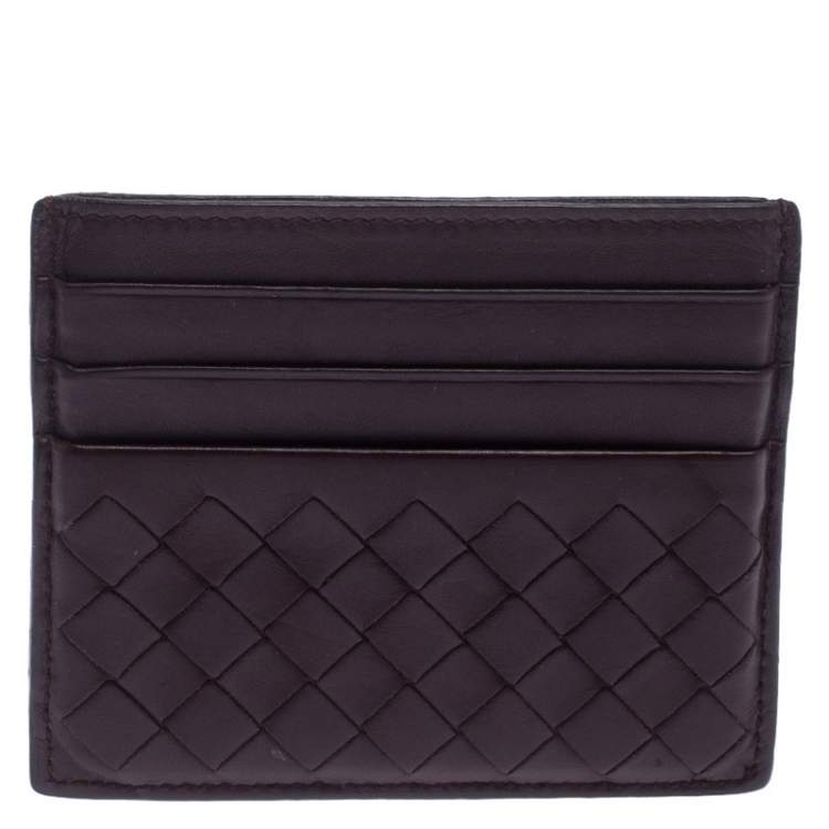 Pre Owned Bottega Veneta Burgundy Intrecciato Leather Card Holder