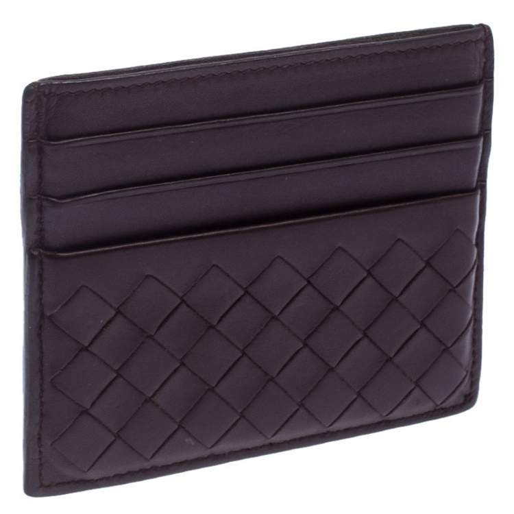 Pre Owned Bottega Veneta Burgundy Intrecciato Leather Card Holder