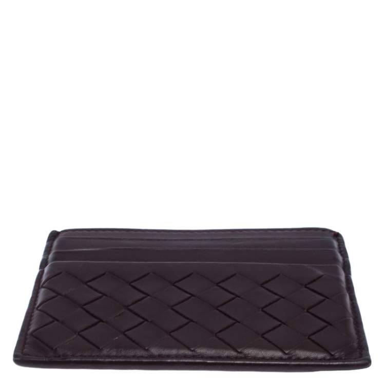 Pre Owned Bottega Veneta Burgundy Intrecciato Leather Card Holder