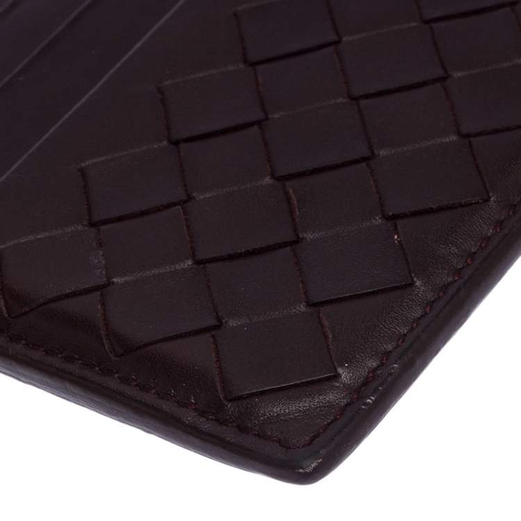 Pre Owned Bottega Veneta Burgundy Intrecciato Leather Card Holder