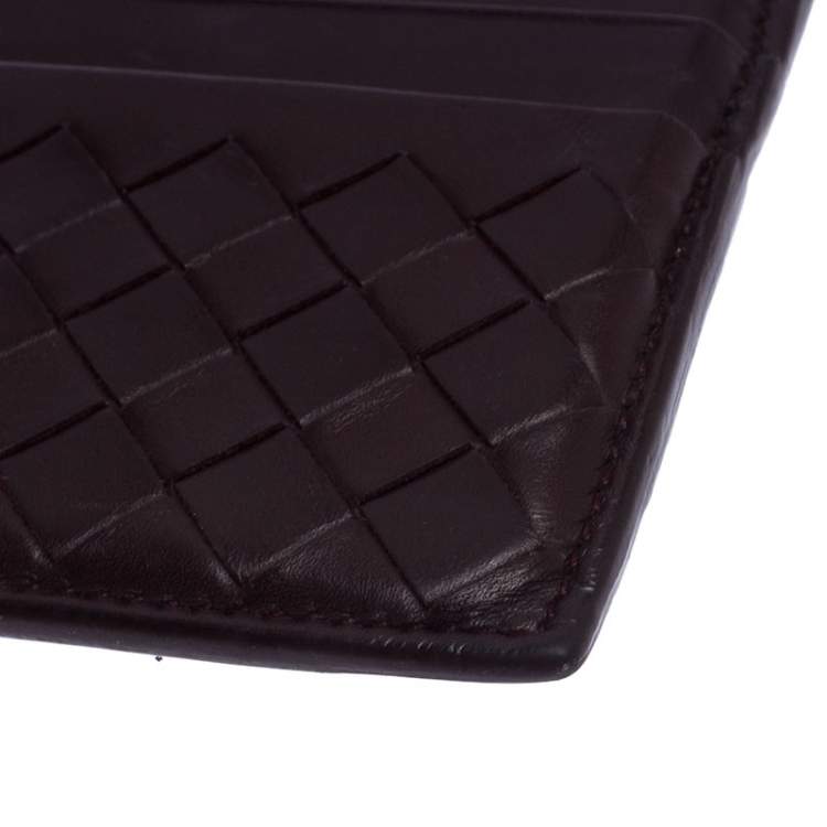 Pre Owned Bottega Veneta Burgundy Intrecciato Leather Card Holder
