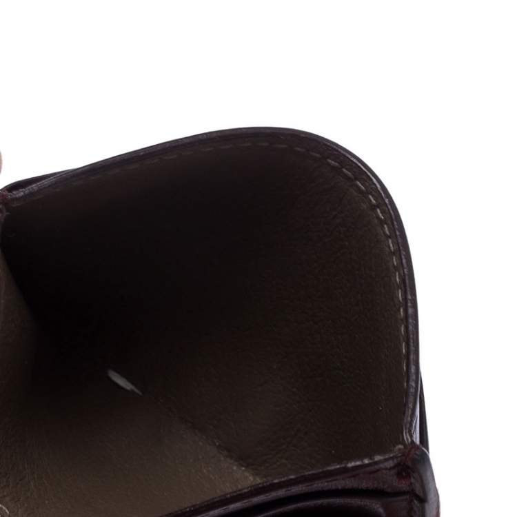 Pre Owned Bottega Veneta Burgundy Intrecciato Leather Card Holder