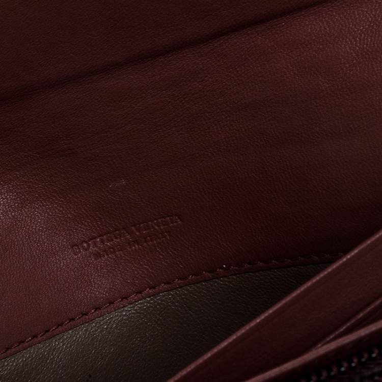 Pre Owned Bottega Veneta Maroon Intrecciato Leather Continental Flap Wallet