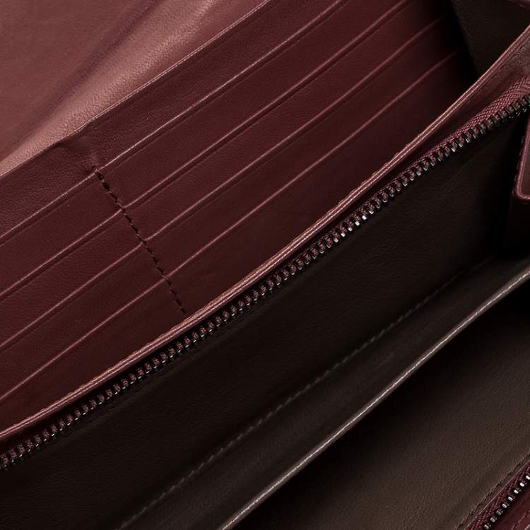 Pre Owned Bottega Veneta Maroon Intrecciato Leather Continental Flap Wallet