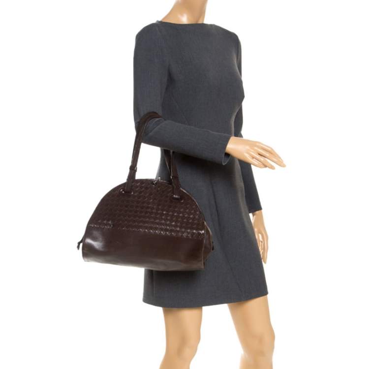 Pre Owned Bottega Veneta Brown Intrecciato Leather Satchel