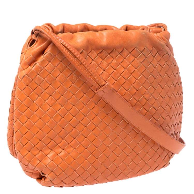 Pre Owned Bottega Veneta Orange Intrecciato Nappa Leather Drawstring Bag
