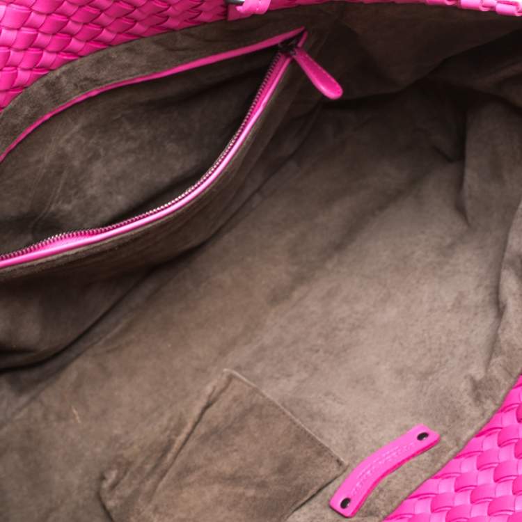 Pre Owned Bottega Veneta Pink/Beige Top Woven Leather Shopper Tote