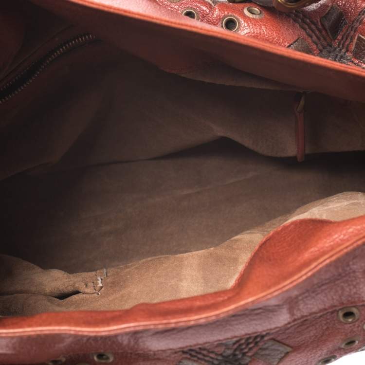 Pre Owned Bottega Veneta Orange/Brown Leather Grommet Boston Bag