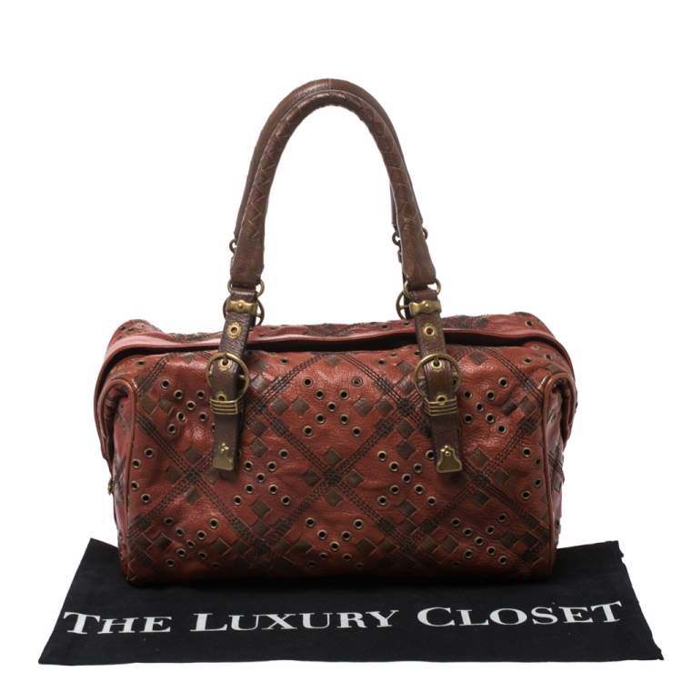 Pre Owned Bottega Veneta Orange/Brown Leather Grommet Boston Bag