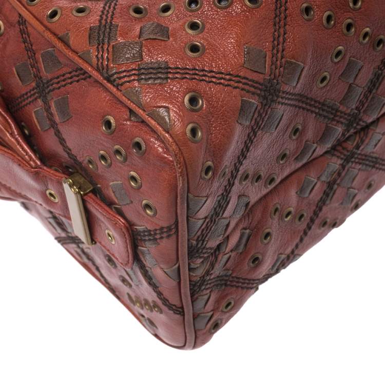 Pre Owned Bottega Veneta Orange/Brown Leather Grommet Boston Bag