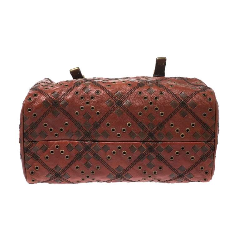 Pre Owned Bottega Veneta Orange/Brown Leather Grommet Boston Bag