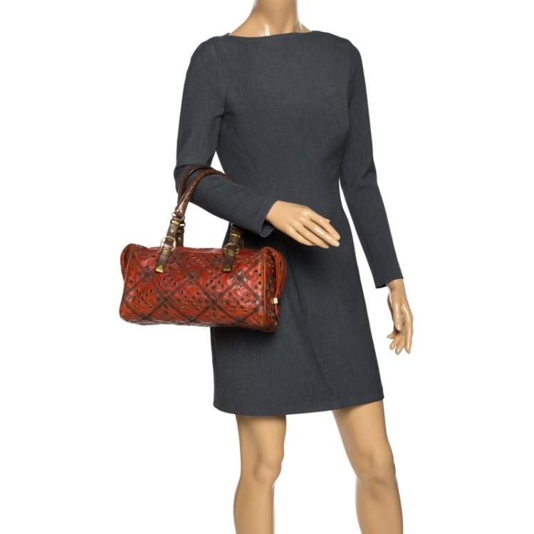 Pre Owned Bottega Veneta Orange/Brown Leather Grommet Boston Bag