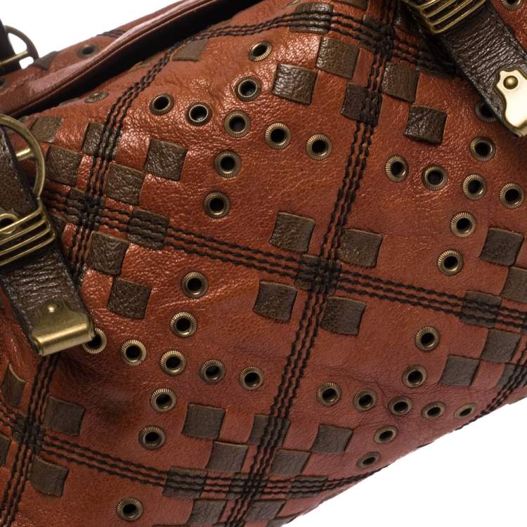 Pre Owned Bottega Veneta Orange/Brown Leather Grommet Boston Bag