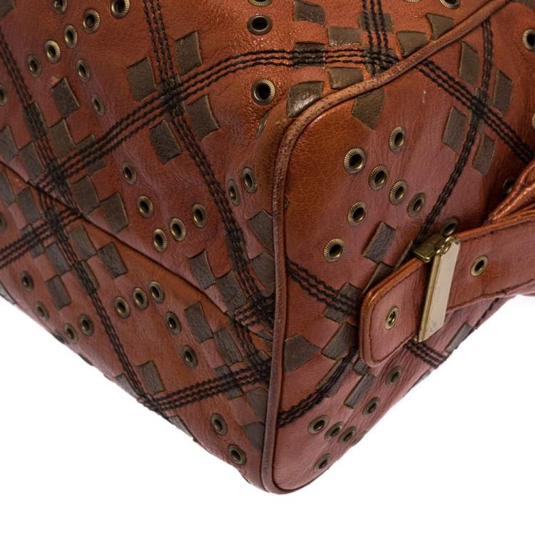 Pre Owned Bottega Veneta Orange/Brown Leather Grommet Boston Bag
