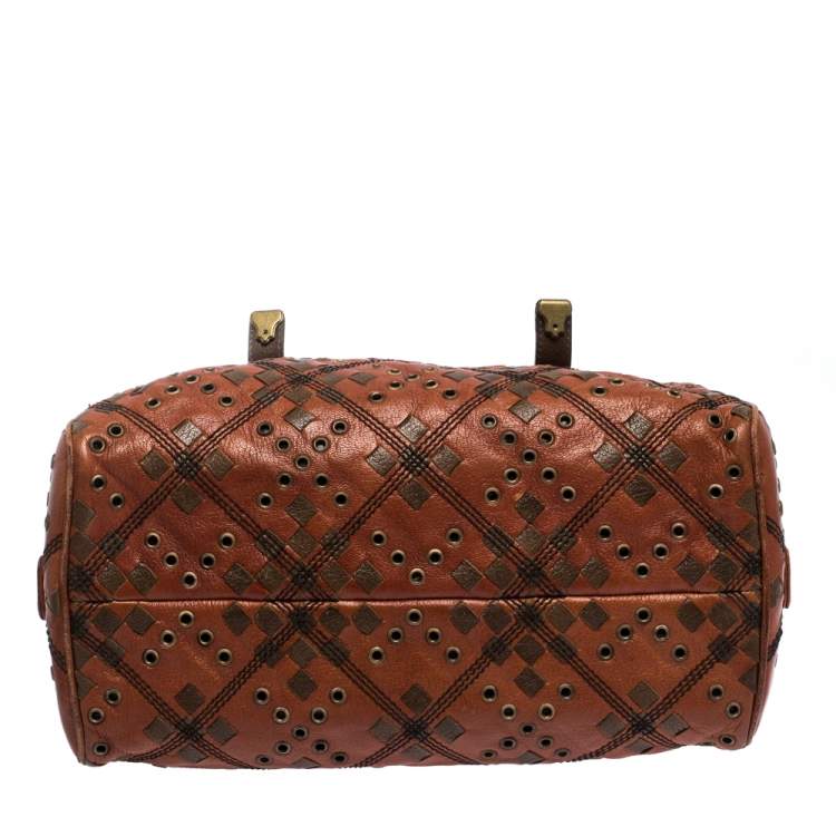Pre Owned Bottega Veneta Orange/Brown Leather Grommet Boston Bag