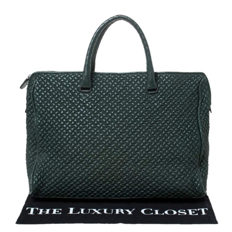 Pre Owned  Bottega Veneta Dark Green Bubble Quilted Leather Zip Satchel