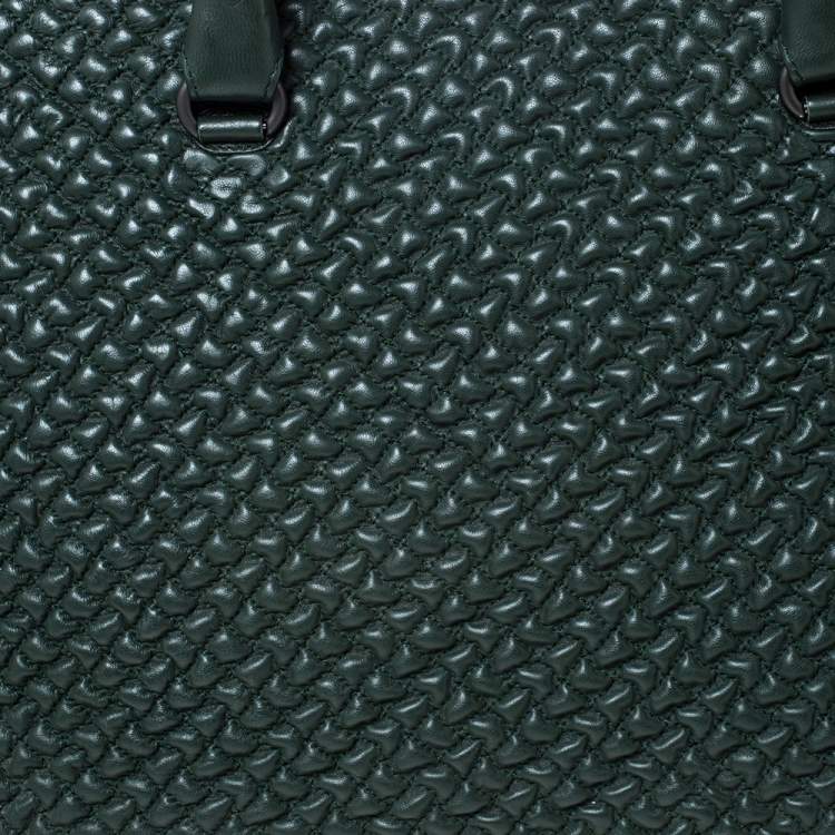 Pre Owned  Bottega Veneta Dark Green Bubble Quilted Leather Zip Satchel