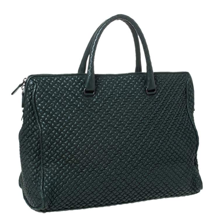 Pre Owned  Bottega Veneta Dark Green Bubble Quilted Leather Zip Satchel