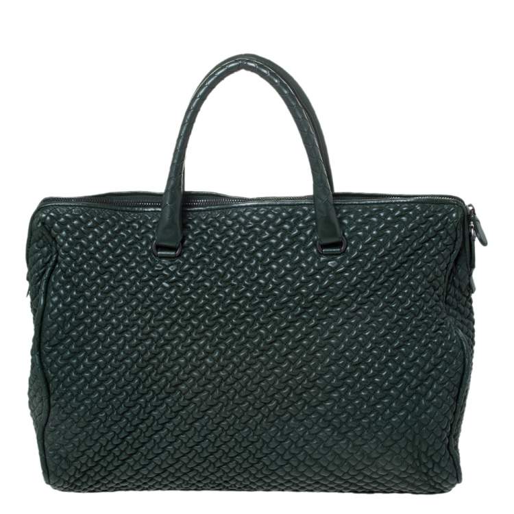 Pre Owned  Bottega Veneta Dark Green Bubble Quilted Leather Zip Satchel