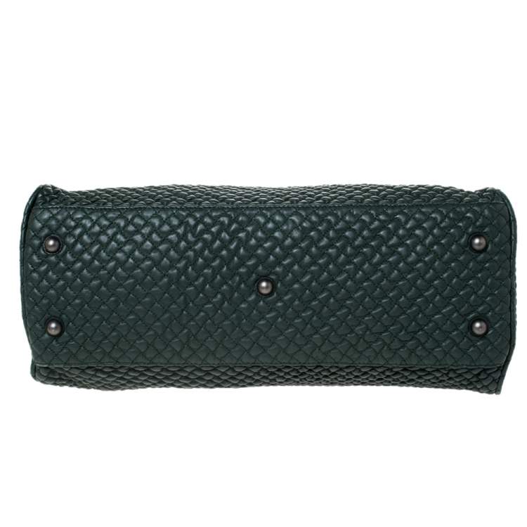 Pre Owned  Bottega Veneta Dark Green Bubble Quilted Leather Zip Satchel