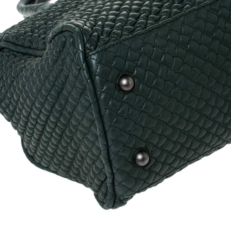 Pre Owned  Bottega Veneta Dark Green Bubble Quilted Leather Zip Satchel