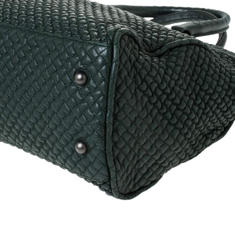 Pre Owned  Bottega Veneta Dark Green Bubble Quilted Leather Zip Satchel
