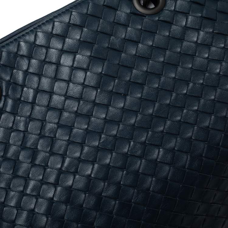 Pre Owned Bottega Veneta Blue Intrecciato Leather Medium Tote