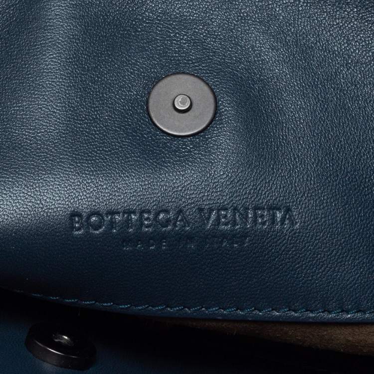 Pre Owned Bottega Veneta Blue Intrecciato Leather Medium Tote