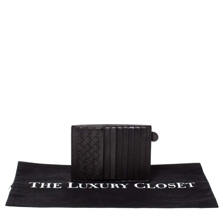 Pre Owned Bottega Veneta Dark Brown Leather Zip Card Holder