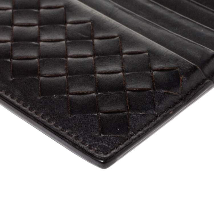 Pre Owned Bottega Veneta Dark Brown Leather Zip Card Holder