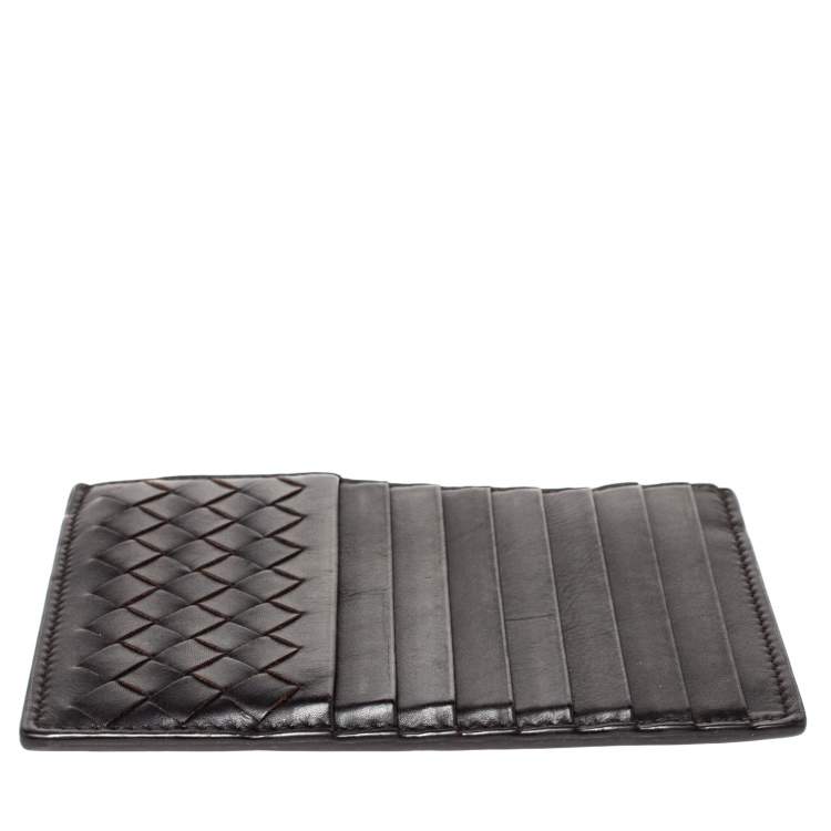 Pre Owned Bottega Veneta Dark Brown Leather Zip Card Holder
