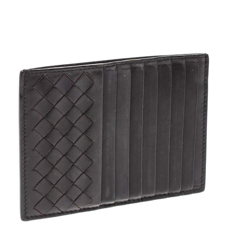 Pre Owned Bottega Veneta Dark Brown Leather Zip Card Holder