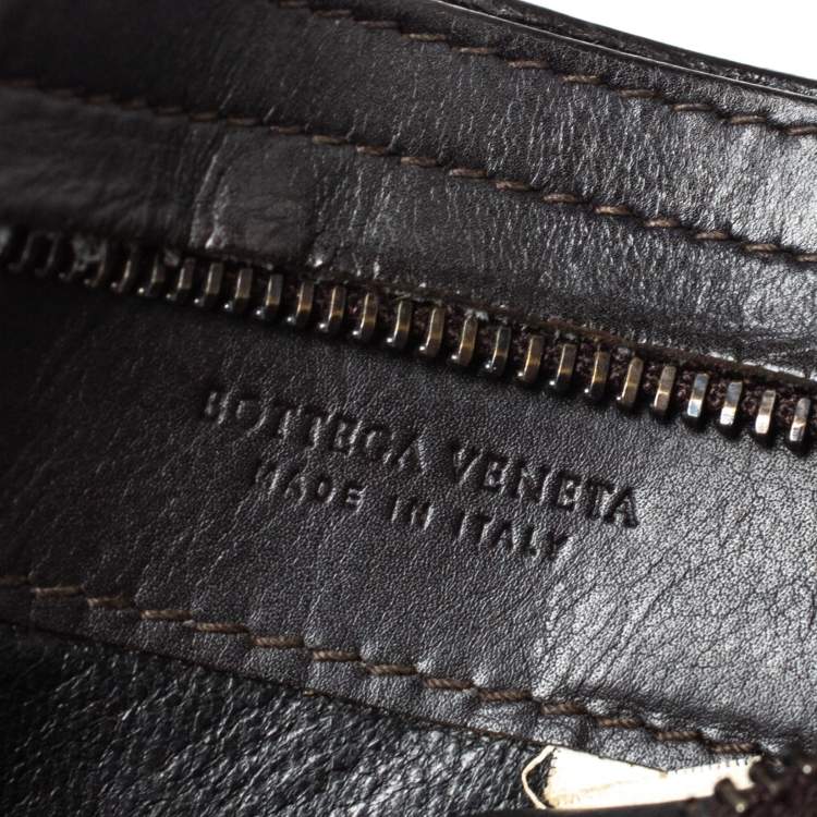 Pre Owned Bottega Veneta Dark Brown Leather Zip Card Holder
