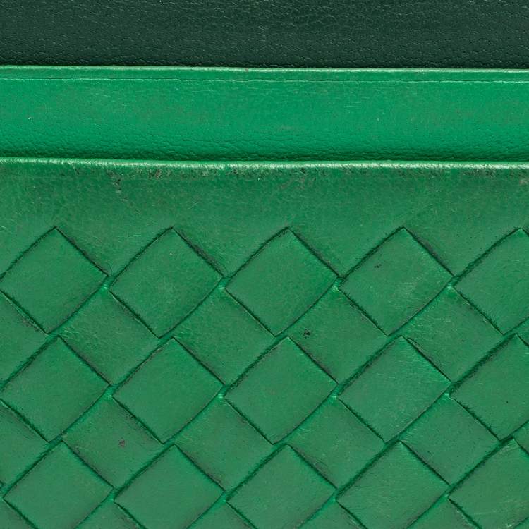 Pre Owned Bottega Veneta Green Intrecciato Leather Card Holder