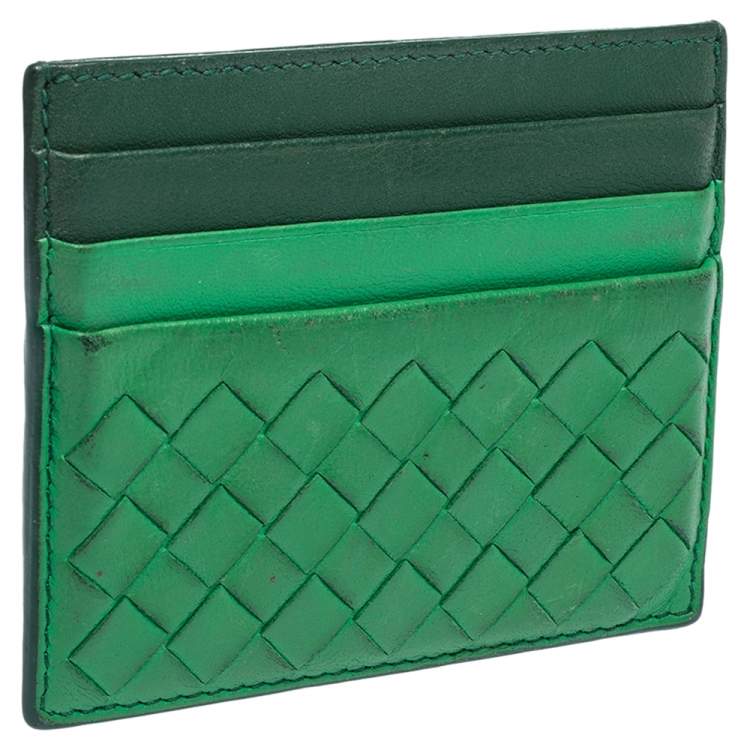 Pre Owned Bottega Veneta Green Intrecciato Leather Card Holder