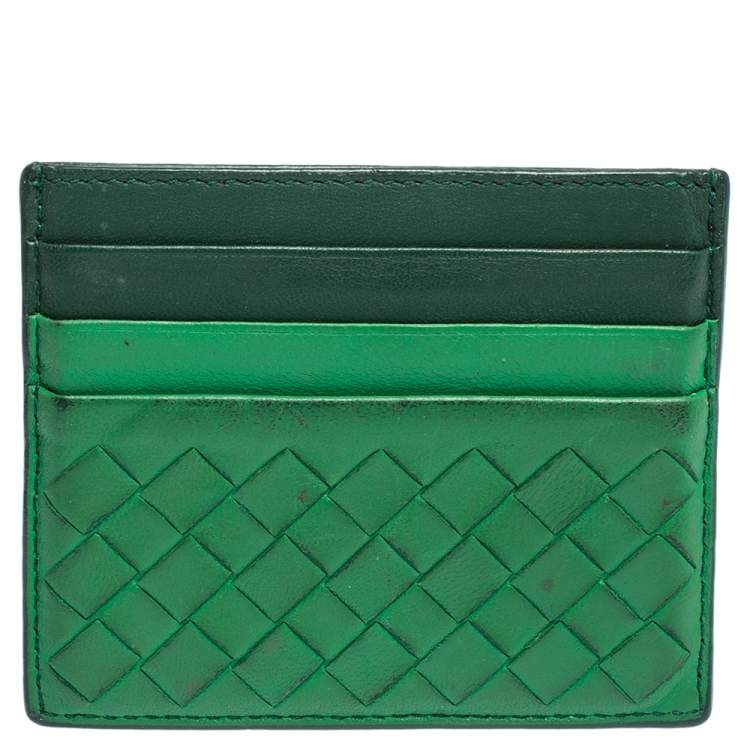 Pre Owned Bottega Veneta Green Intrecciato Leather Card Holder