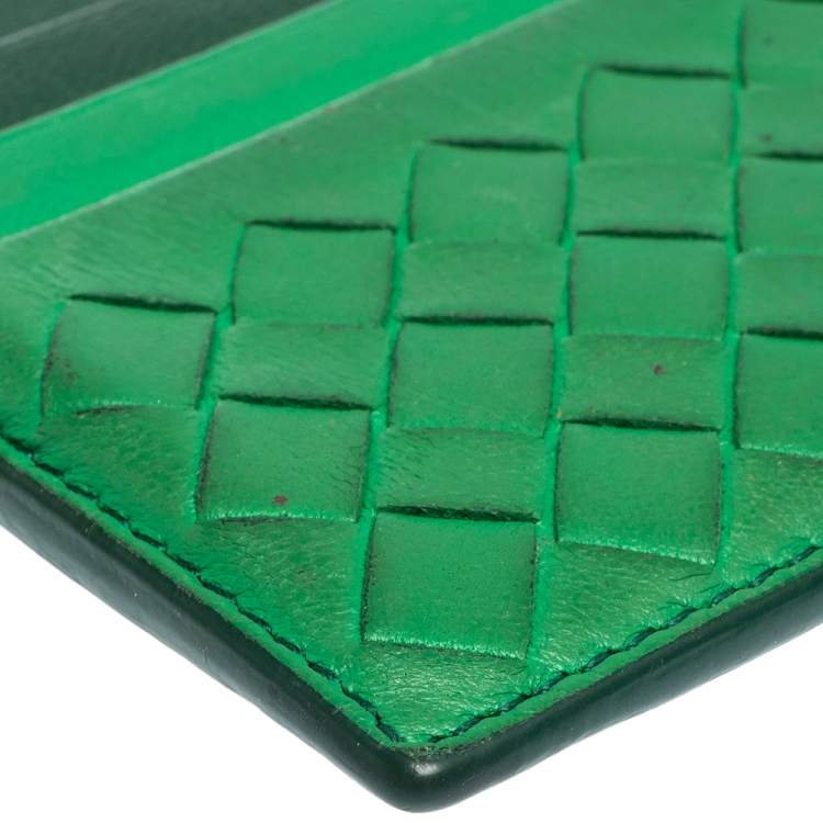 Pre Owned Bottega Veneta Green Intrecciato Leather Card Holder
