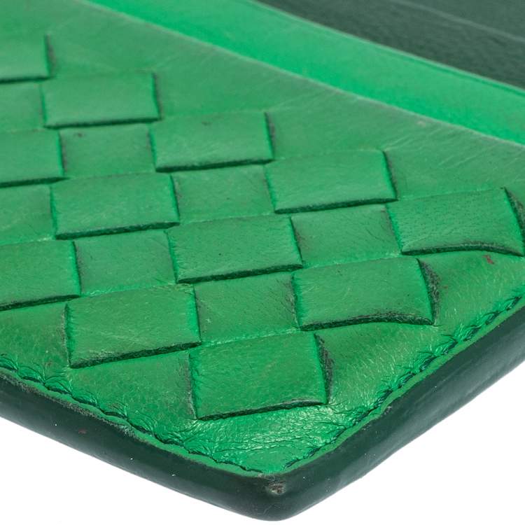 Pre Owned Bottega Veneta Green Intrecciato Leather Card Holder