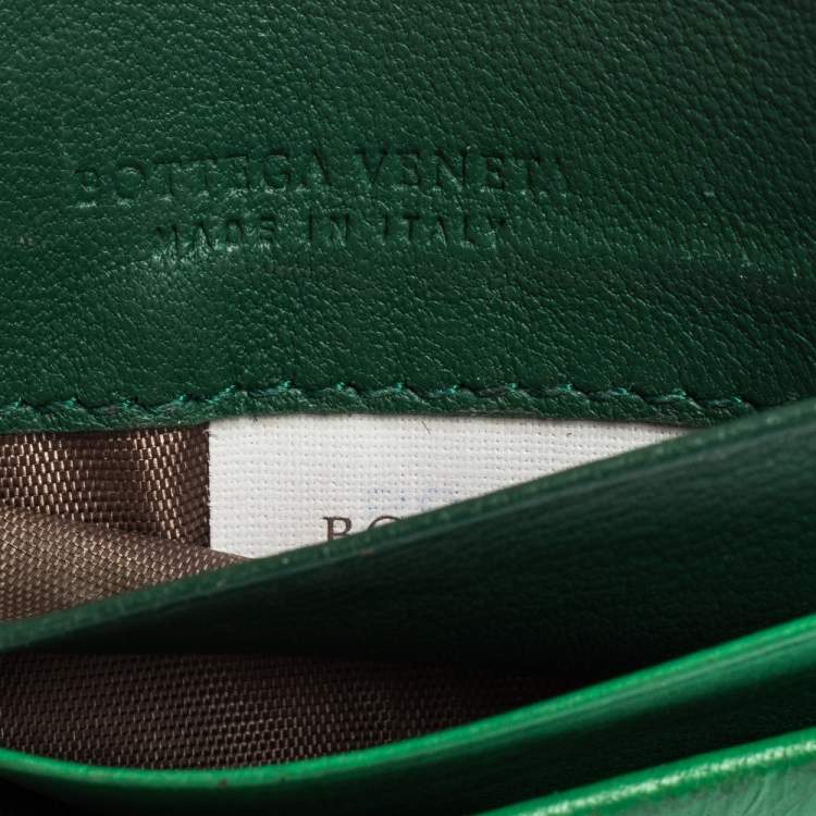 Pre Owned Bottega Veneta Green Intrecciato Leather Card Holder